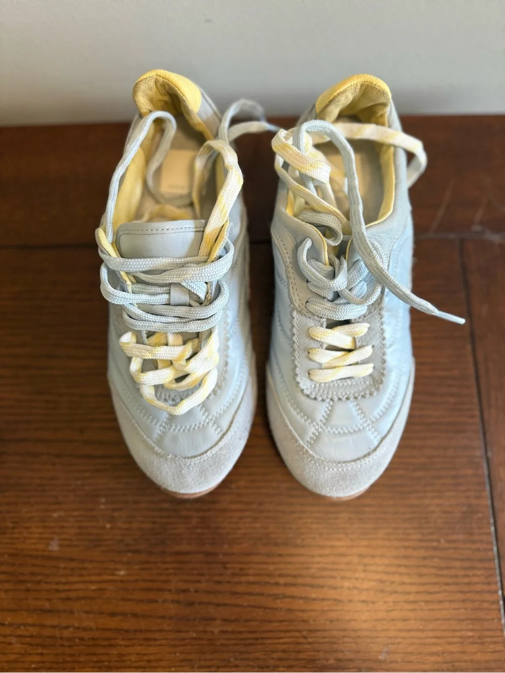 Dolce Vita Casual Lace-Up Sneakers in Light Blue with Yellow Accents 7.5